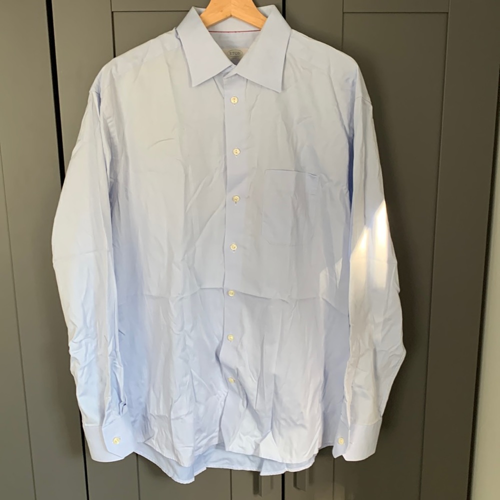 ETON Mens long sleeve light blue denim button down shirt 43/17